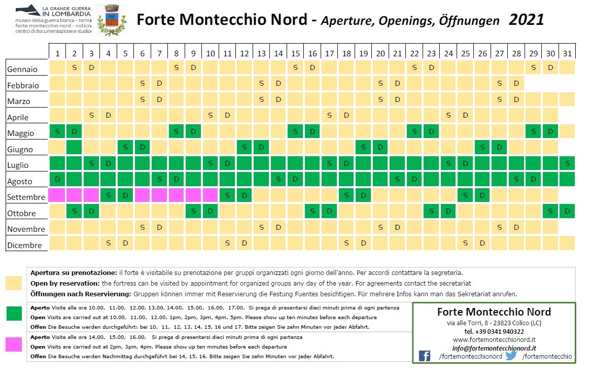 Calendario Apertura Forte Montecchio Nord 2021