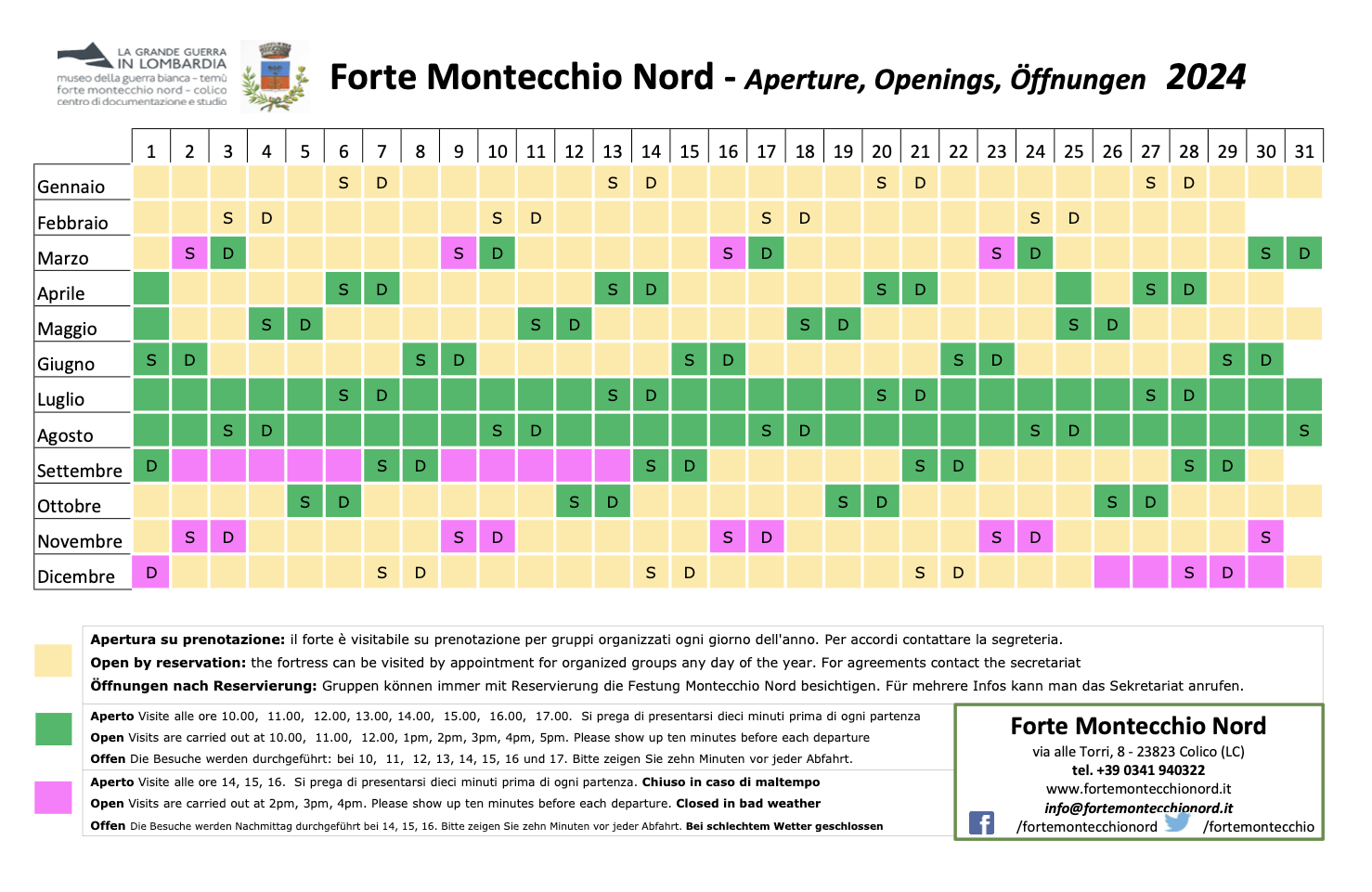 Calendario Apertura Forte Montecchio Nord 2023