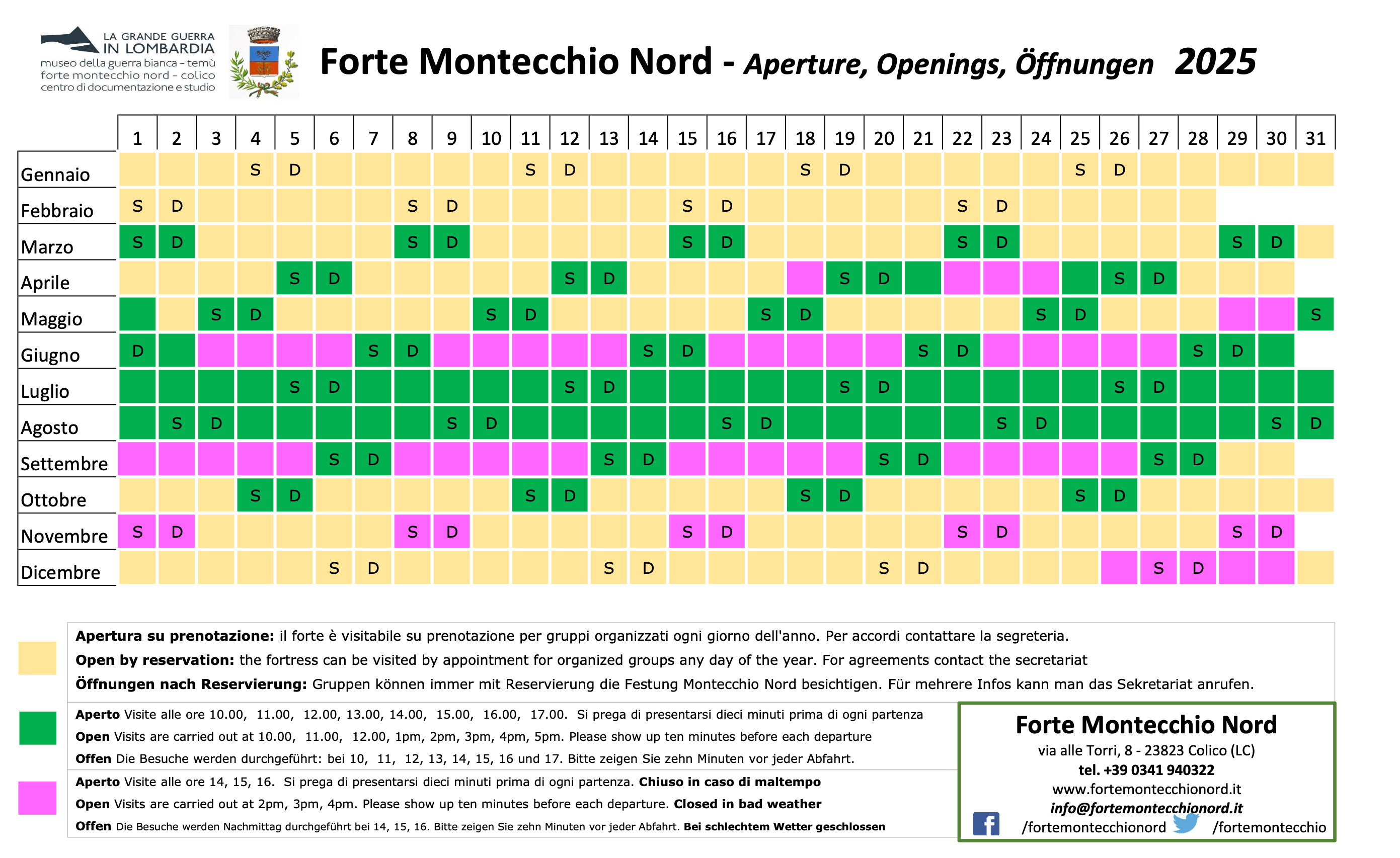 Calendario Apertura Forte Montecchio Nord 2023